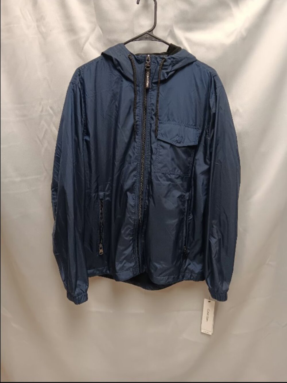 Mens Calvin Klein Navy Blue Hooded Windbreaker Jacket Size Medium NWT ORG $150